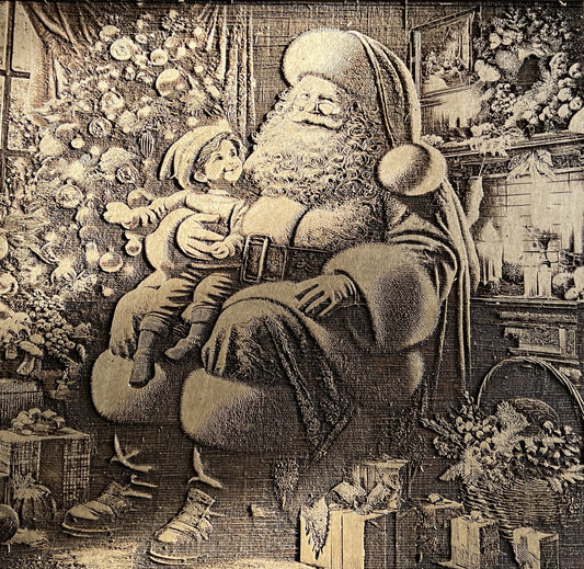 Introducing the Perfect Holiday Gift: 11-Inch Laser Engraved 3D Santa & Child Wood Plaque!